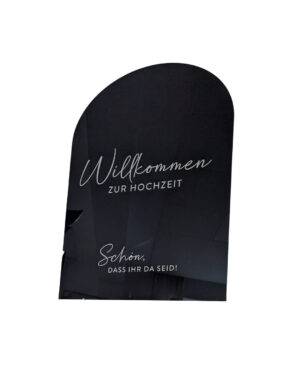 Willkommensschild, Acryl schwarz halbrund